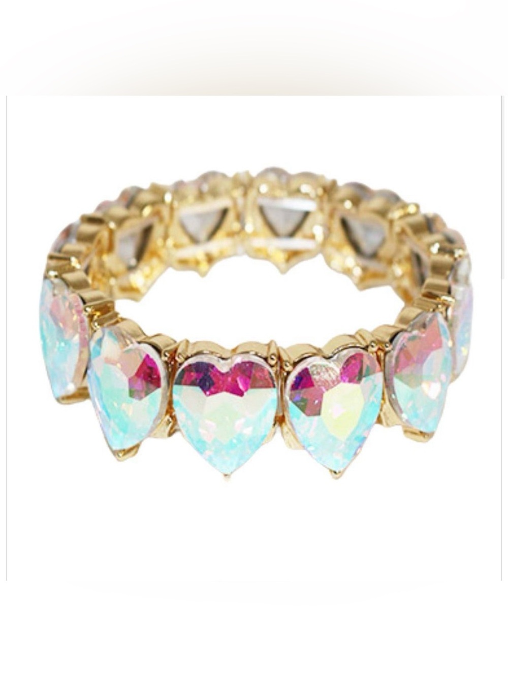 Gold Heart Aurora Borealis Crystal Stretch Bracelet - Women Jewelry